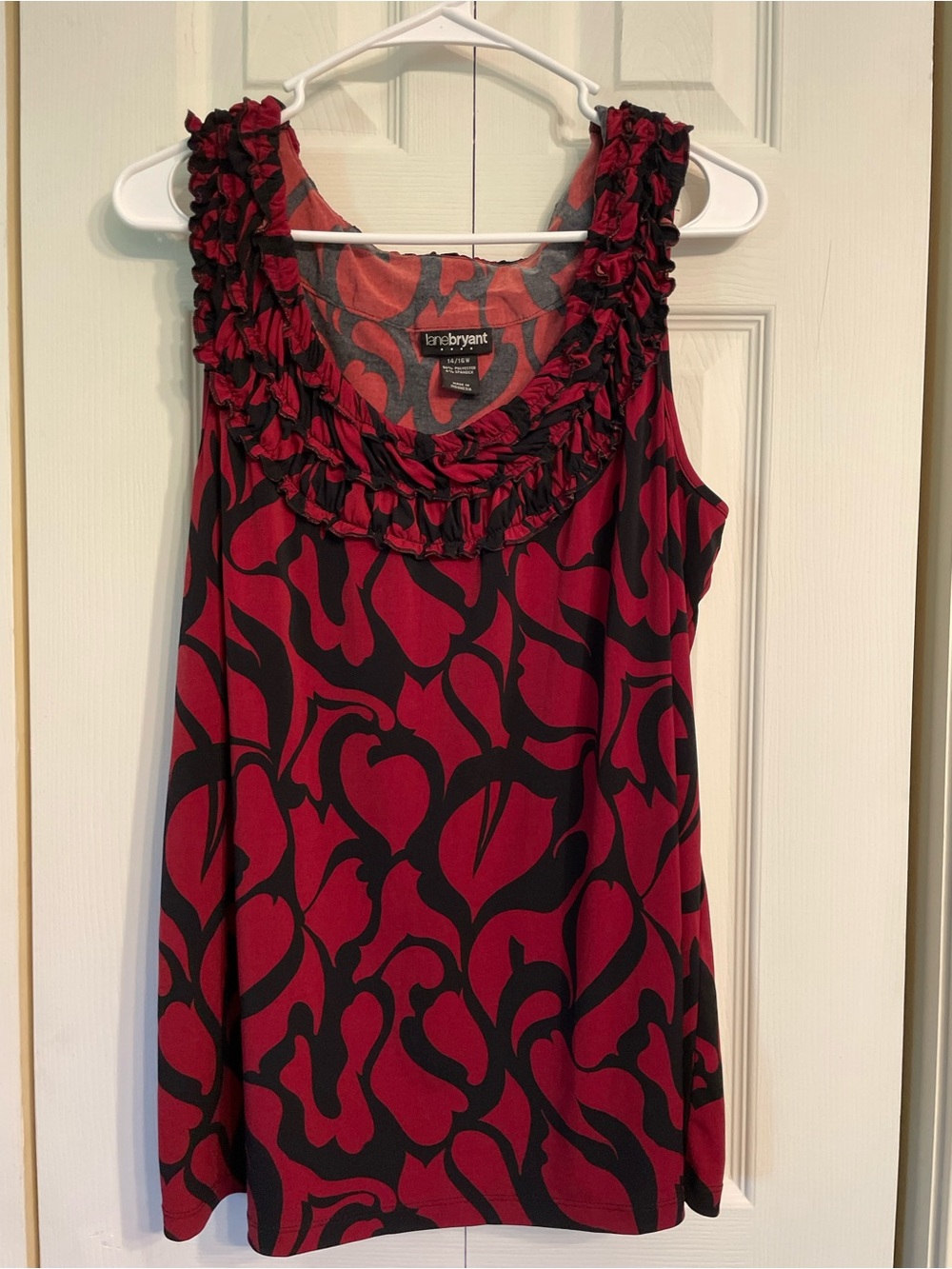 Lane Bryant Red and Black Ruffled Scoop Neck Tank